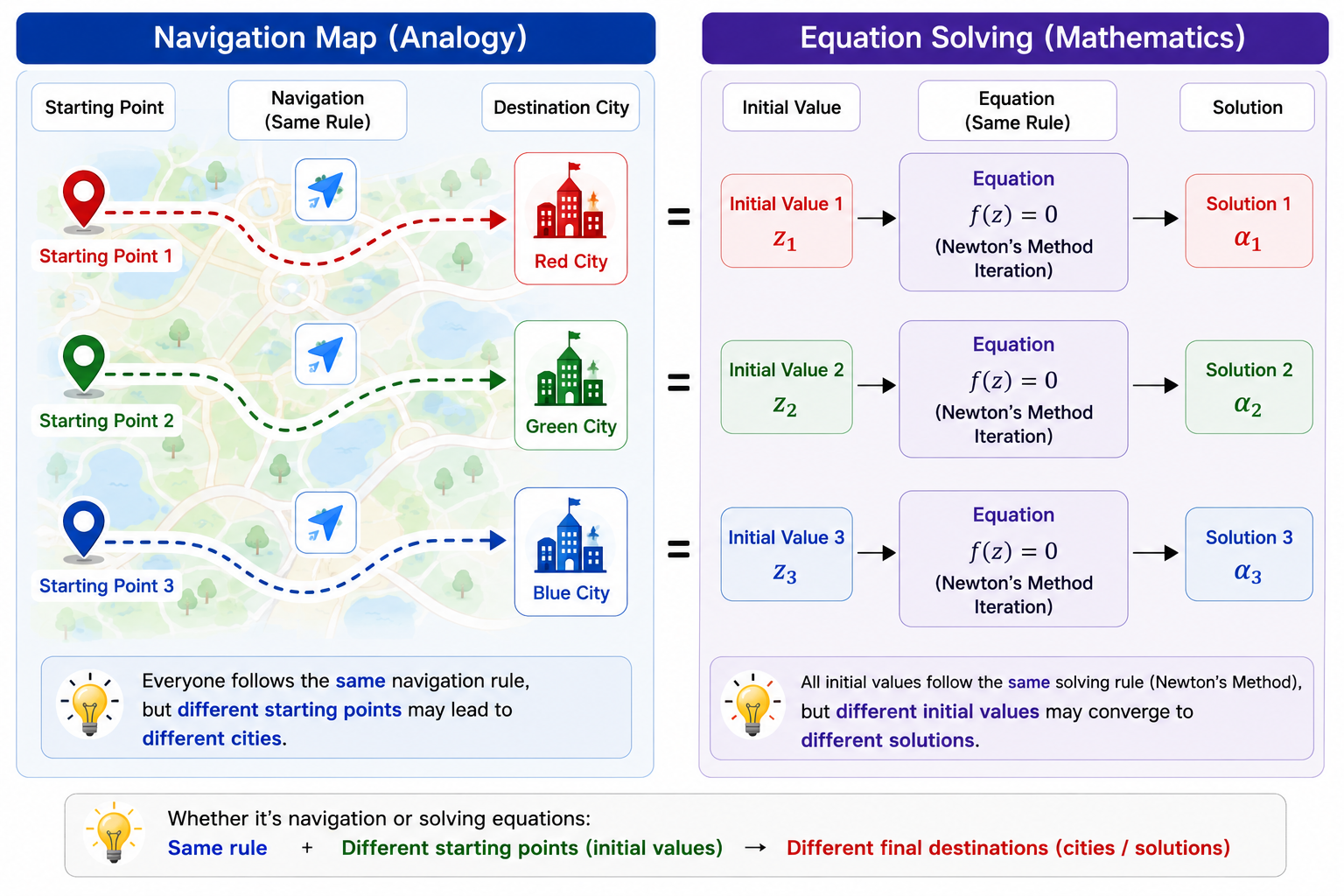 Using a navigation map to illustrate the Newton fractal