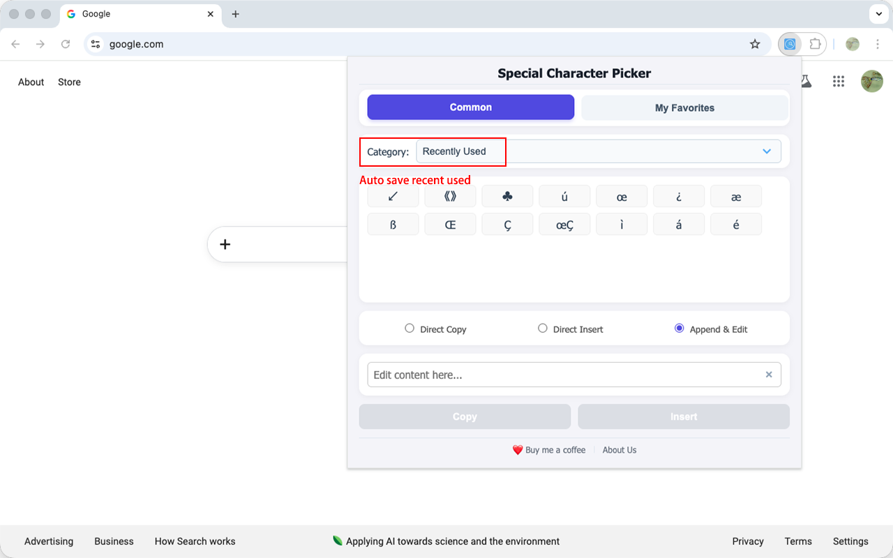Interface du Sélecteur de caractères spéciaux - Étape 3