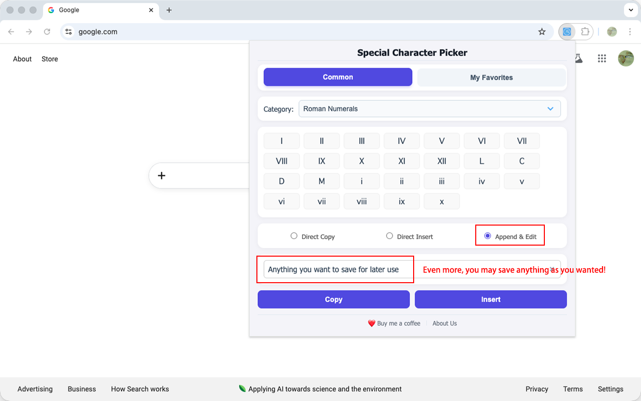Interface du Sélecteur de caractères spéciaux - Étape 5