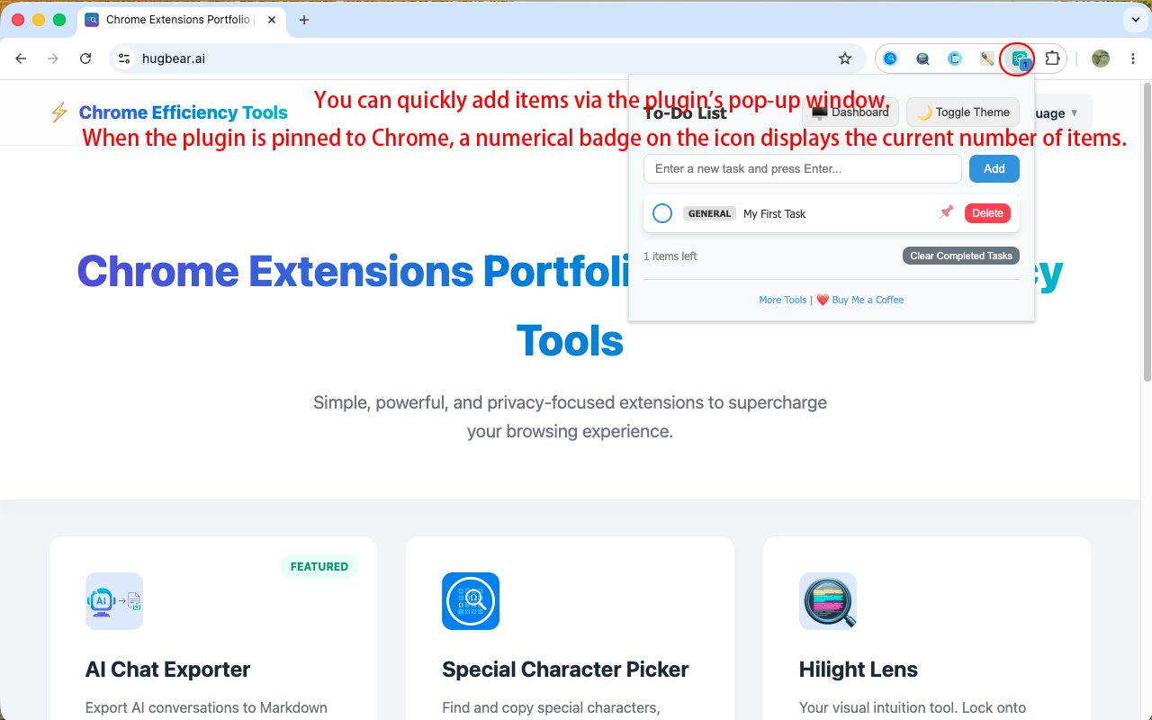 Quick task entry via Popup